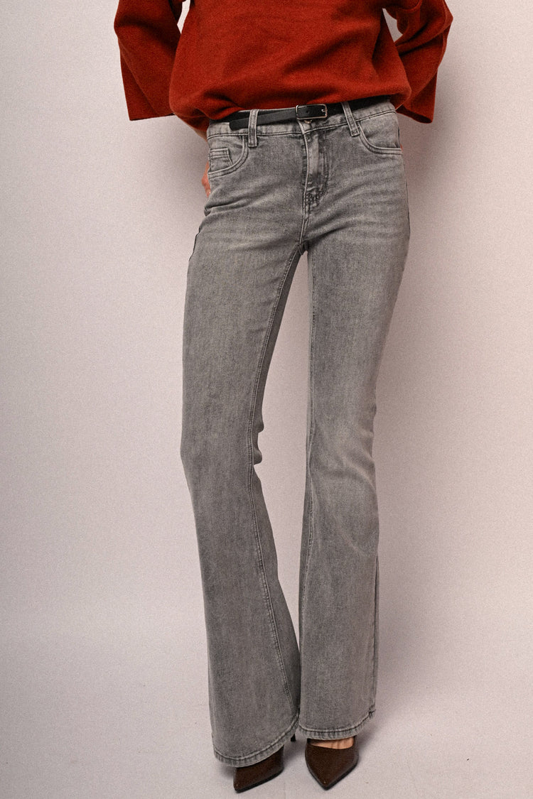 Belted glitter flared jeans