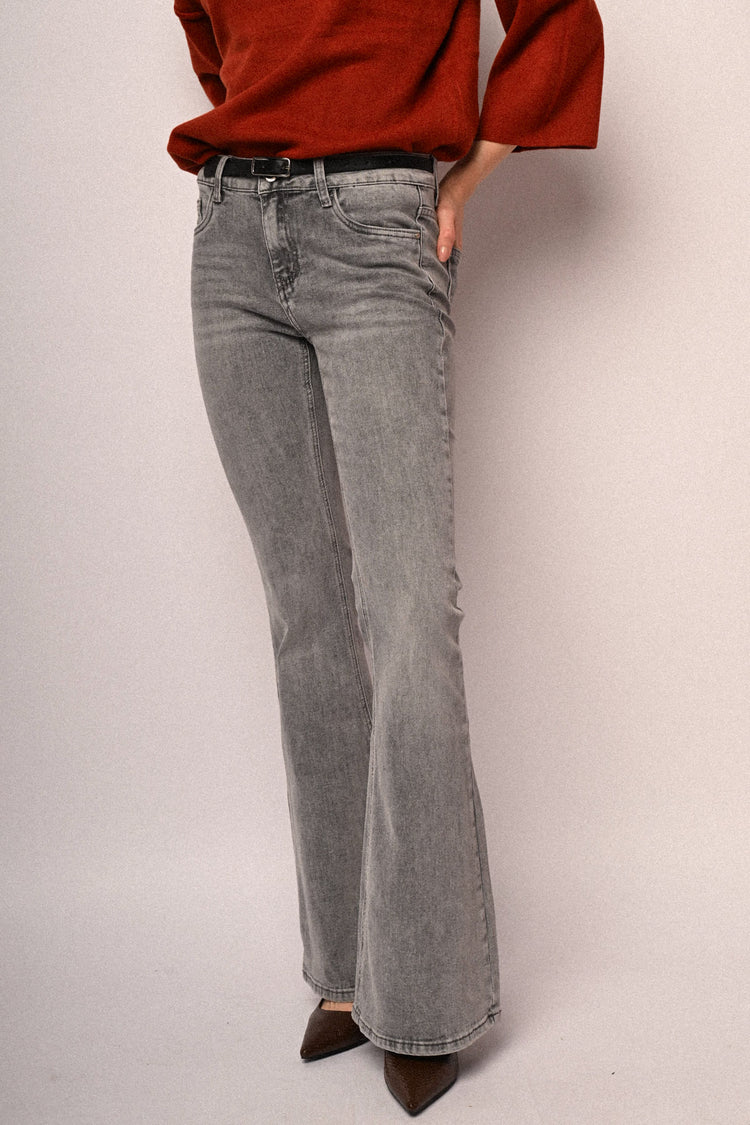 Belted glitter flared jeans