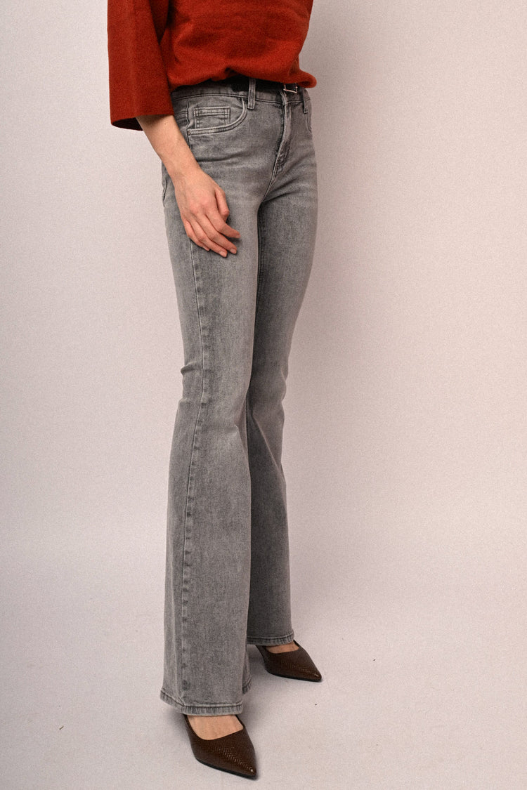 Belted glitter flared jeans