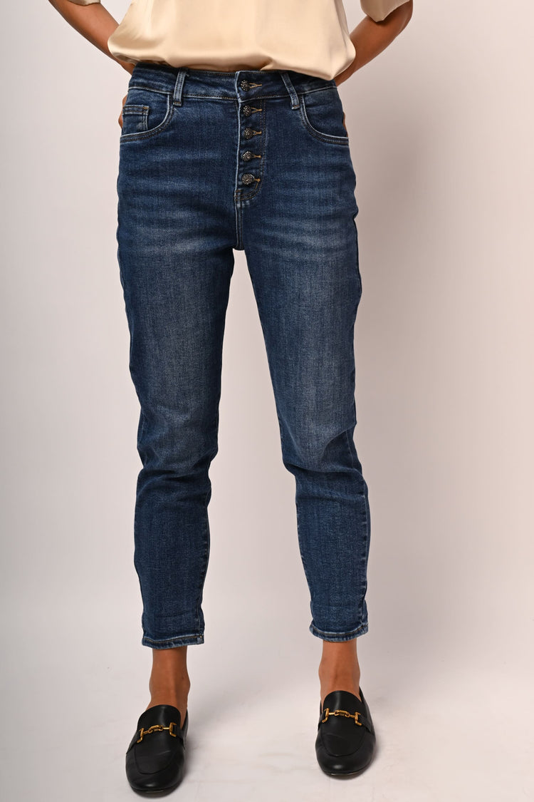 Jewel-button baggy jeans