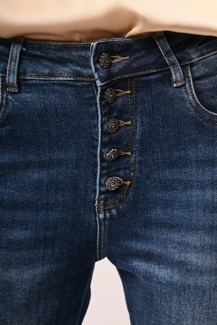 Jewel-button baggy jeans