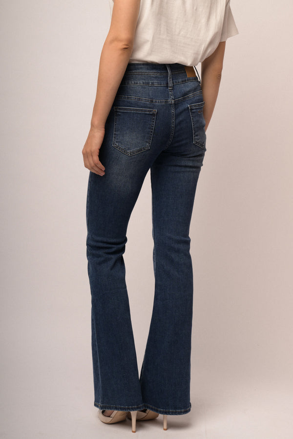 Blue denim flared leg jeans