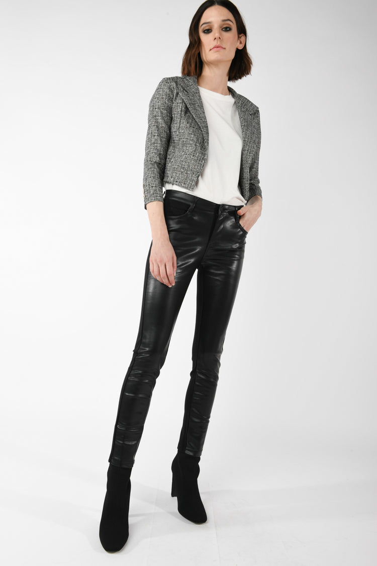 Cotton and faux leather trousers