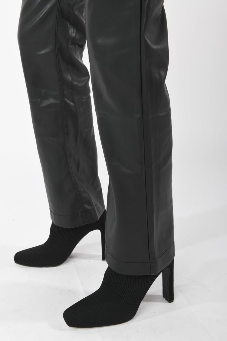 Faux leather flared trousers