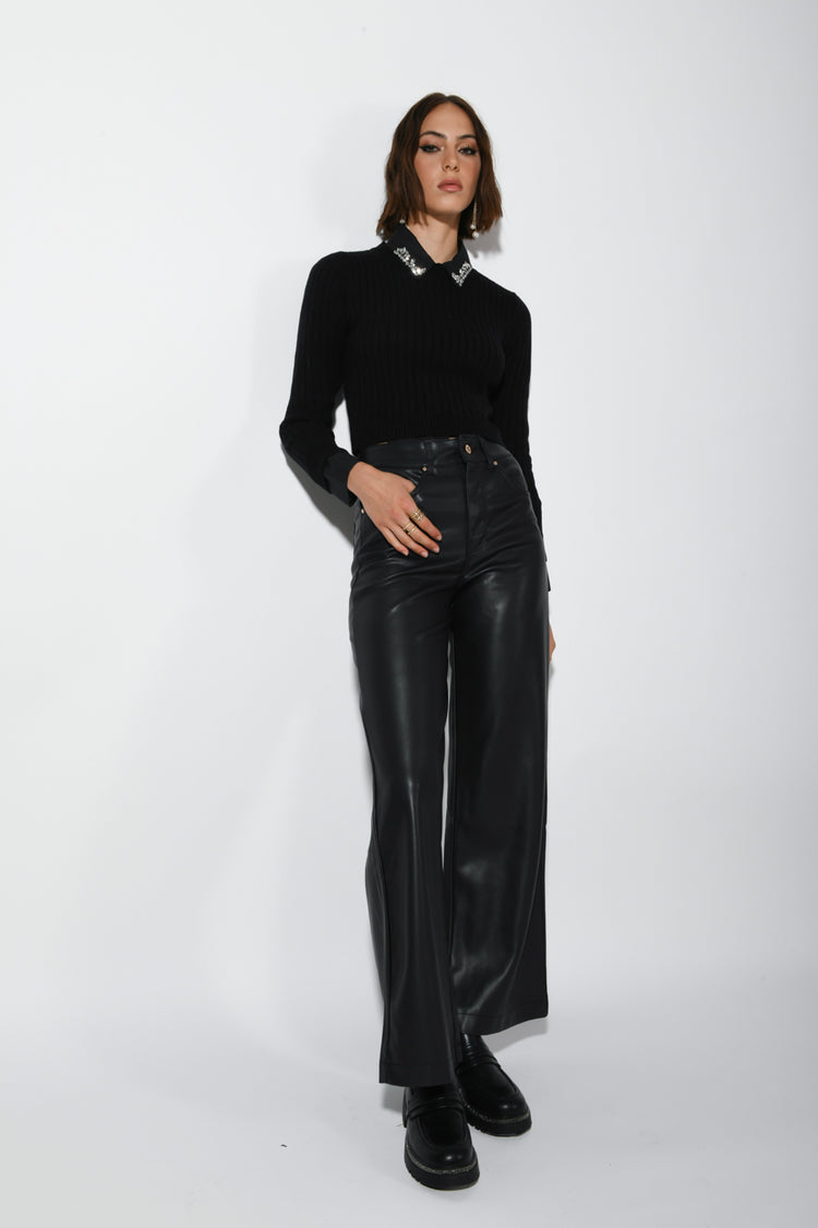 Faux leather wide leg pants