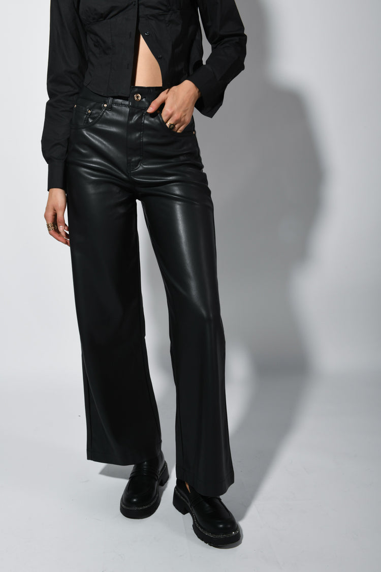 Faux leather wide leg pants