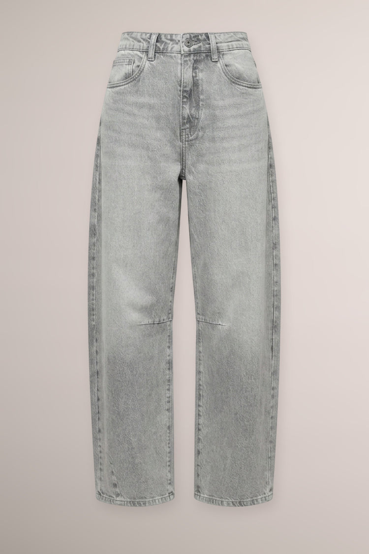 Grey denim barrel jeans