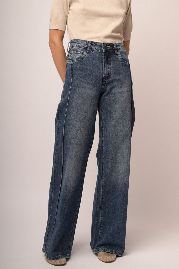 Jeans palazzo con impunture