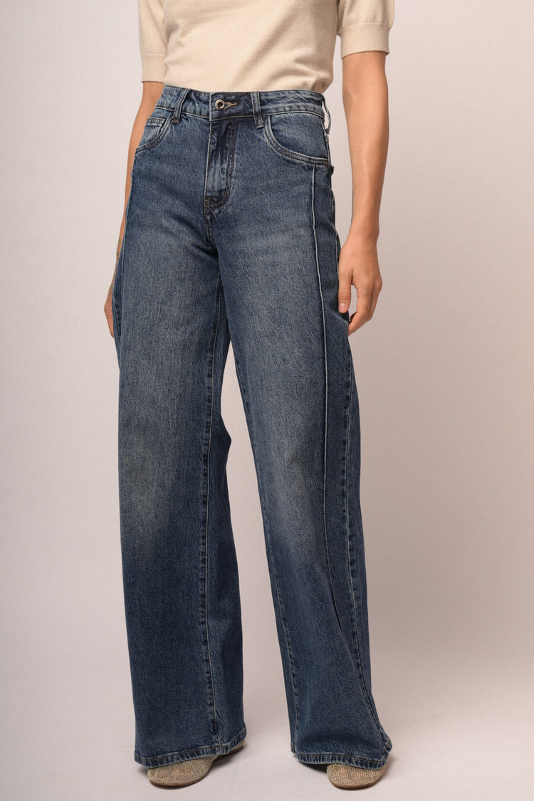 Jeans palazzo con impunture