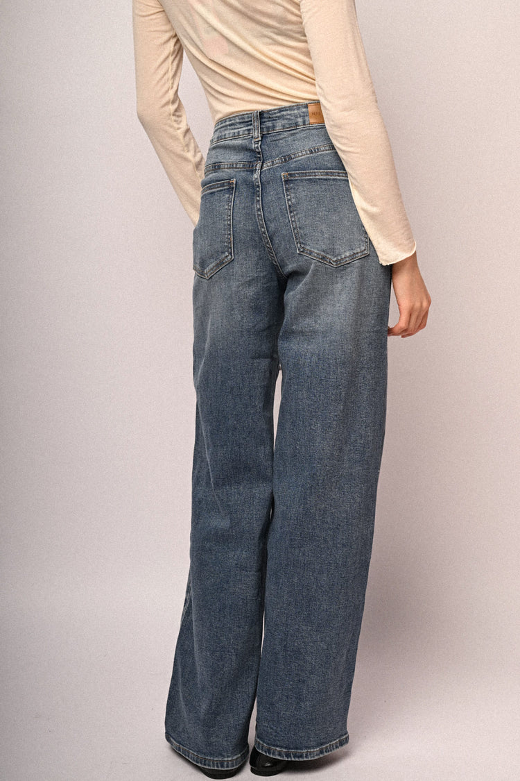 Pearl & rhinestone wide-leg jeans