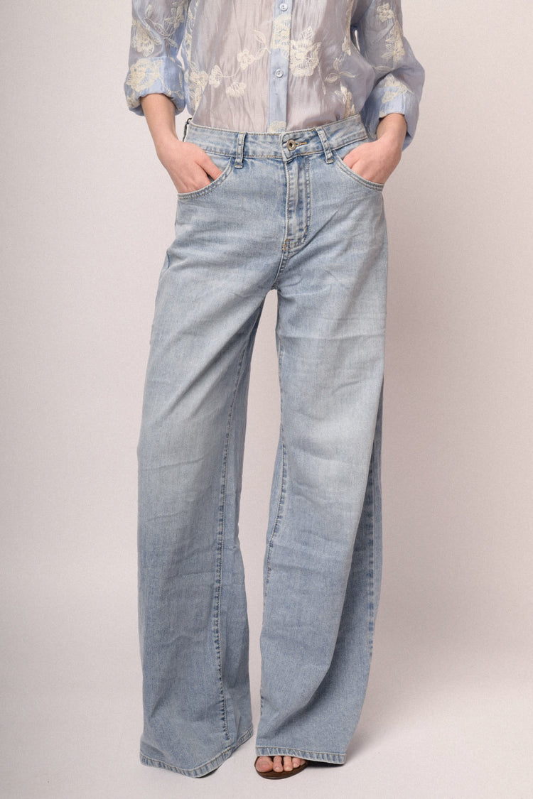 Light blue wide-leg jeans
