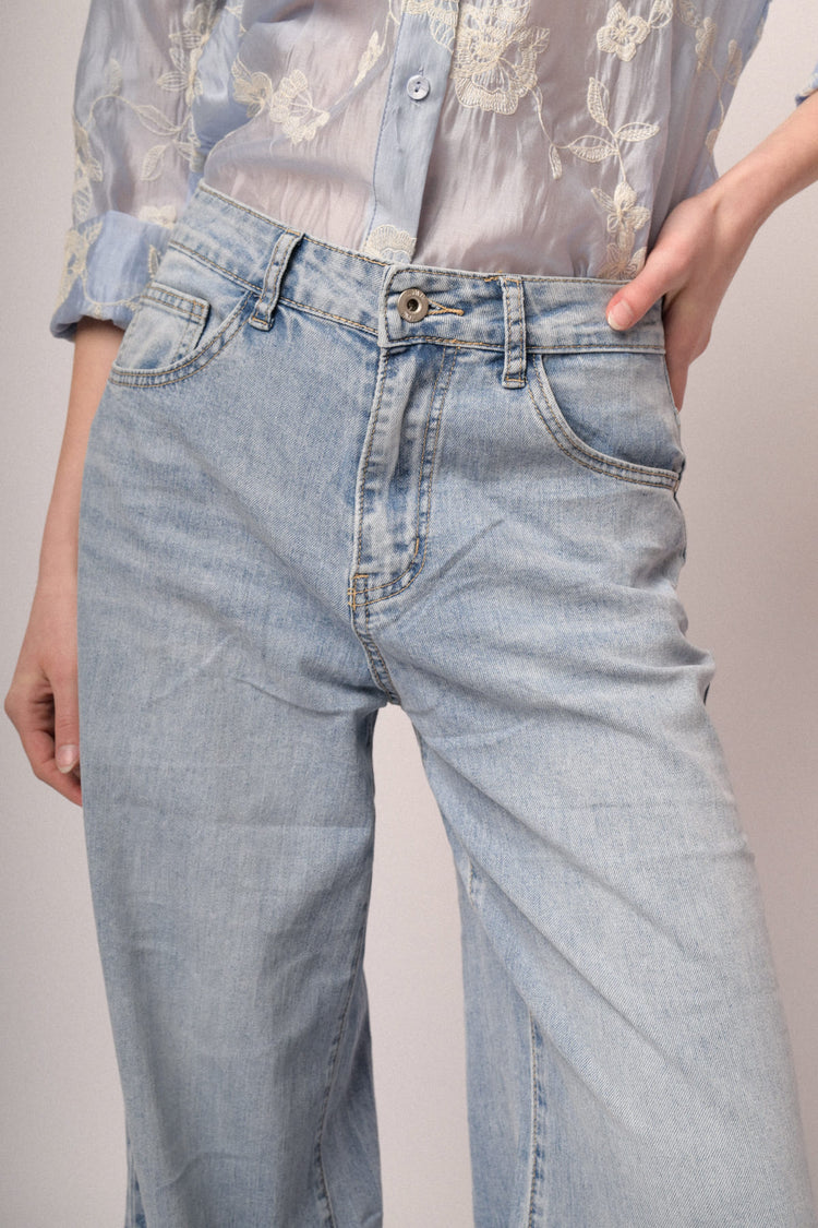 Light blue wide-leg jeans