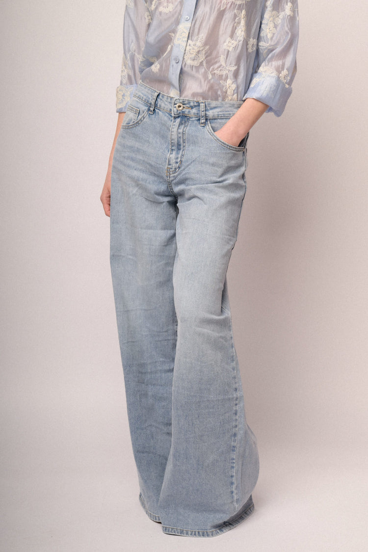 Light blue wide-leg jeans