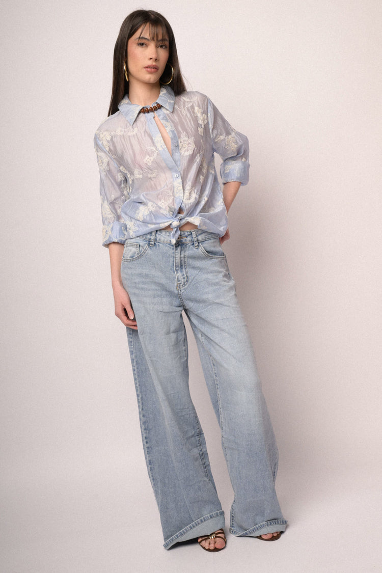 Light blue wide-leg jeans