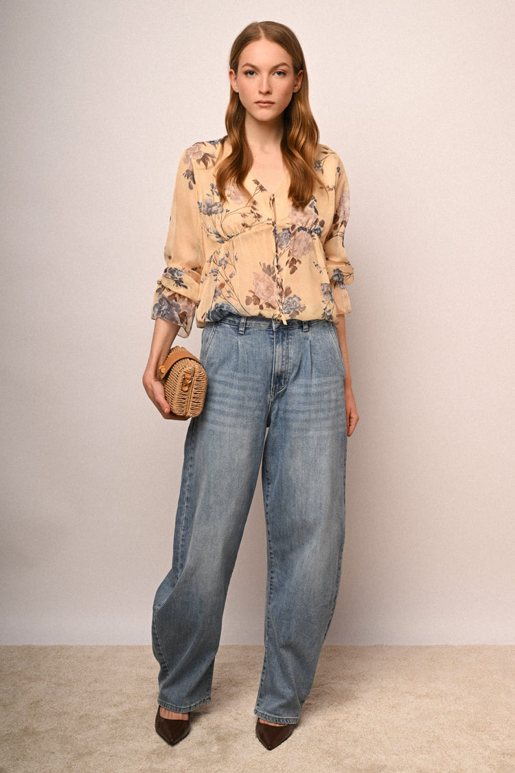 Light blue denim darts baggy jeans