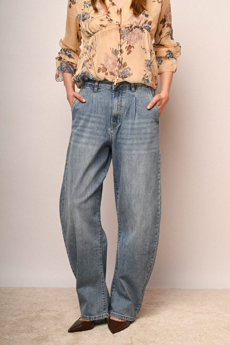 Light blue denim darts baggy jeans
