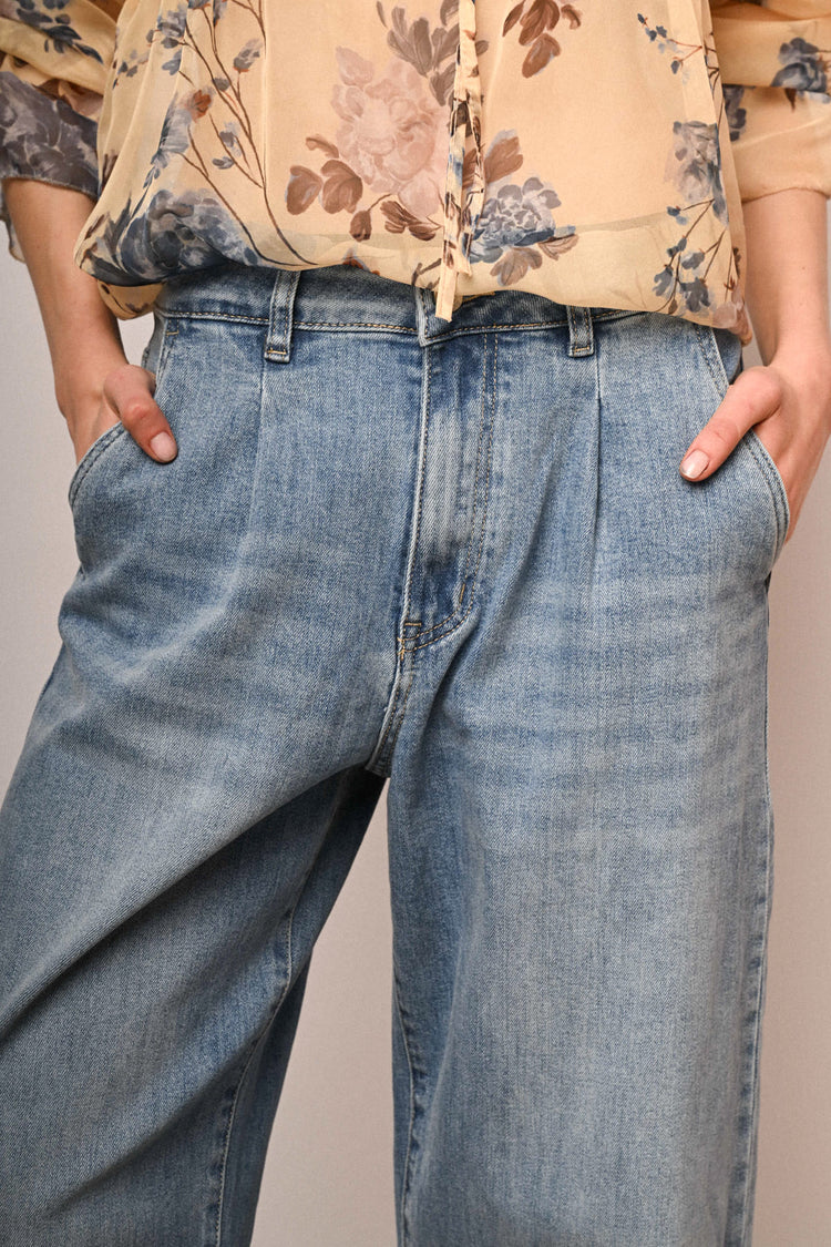 Light blue denim darts baggy jeans