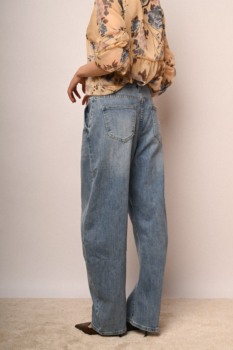Light blue denim darts baggy jeans