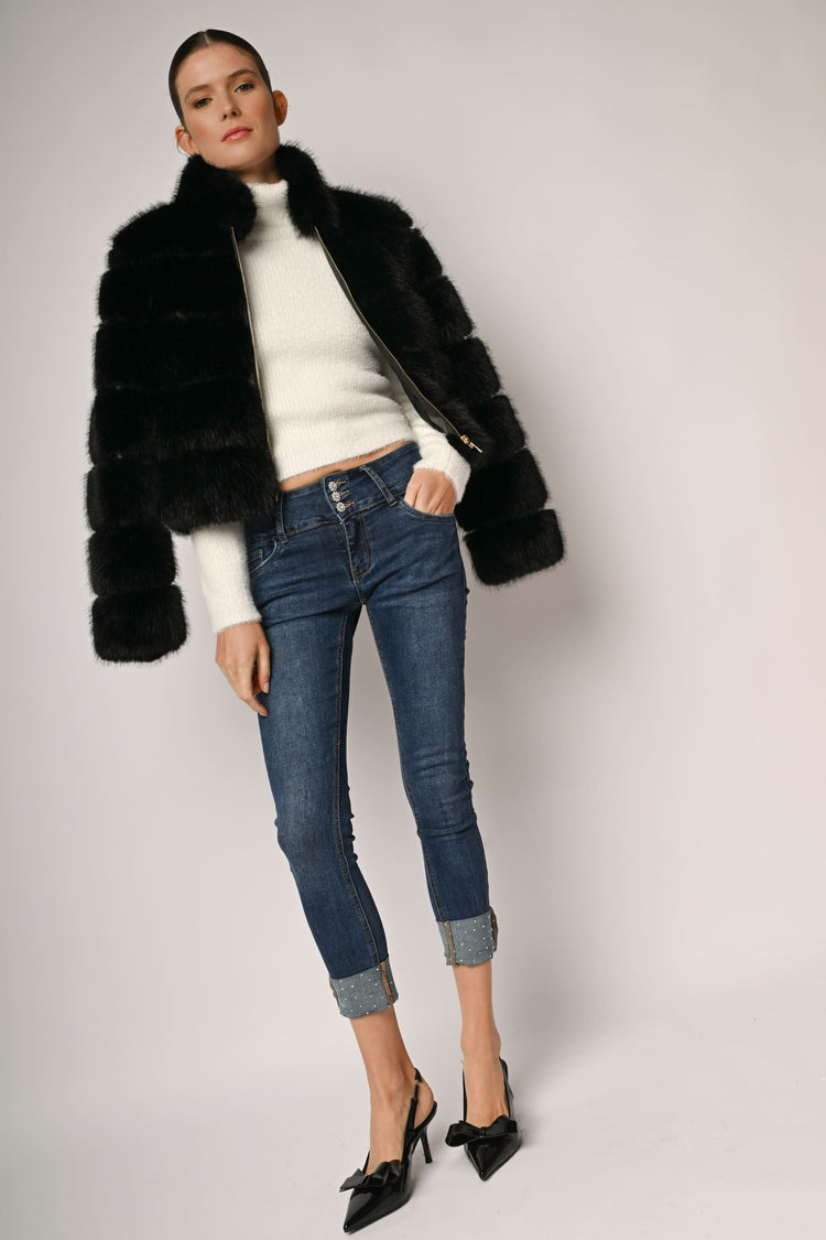Rhinestone-turn-up skinny jeans