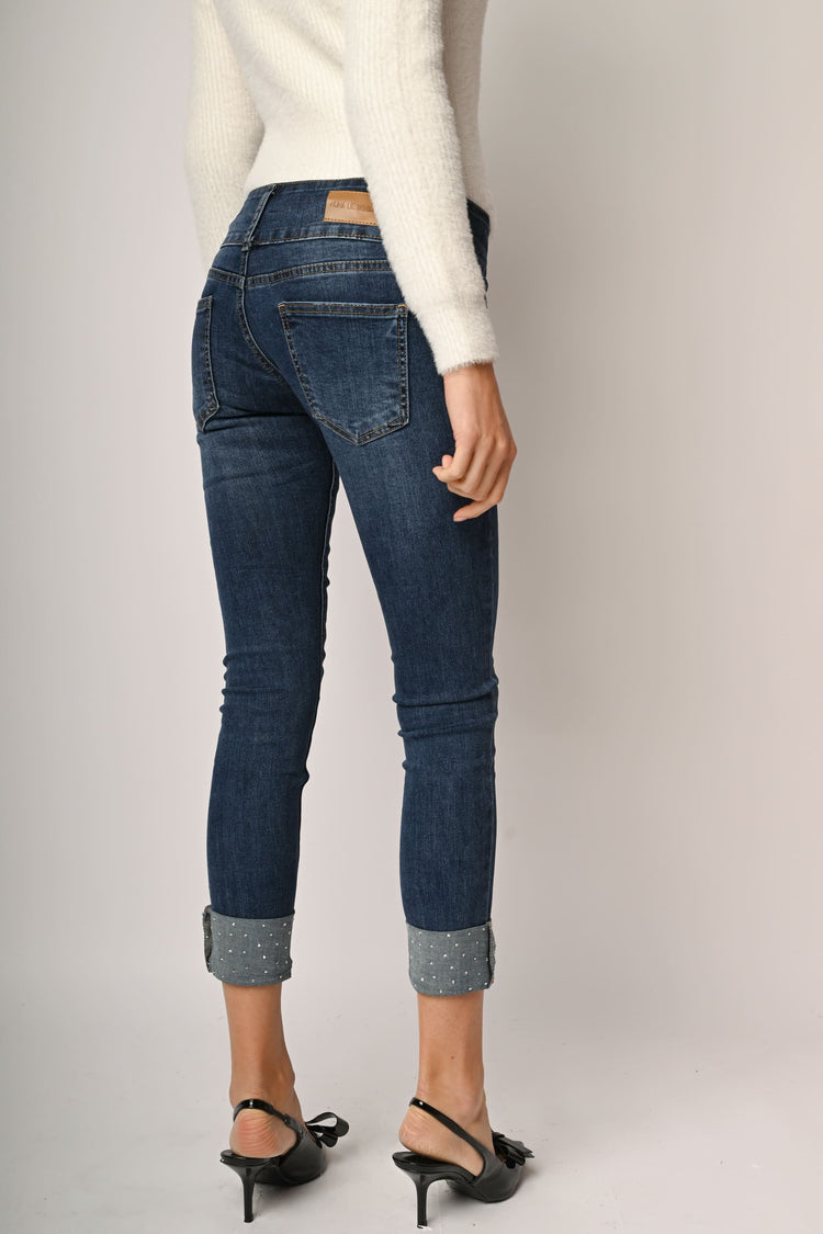 Rhinestone-turn-up skinny jeans