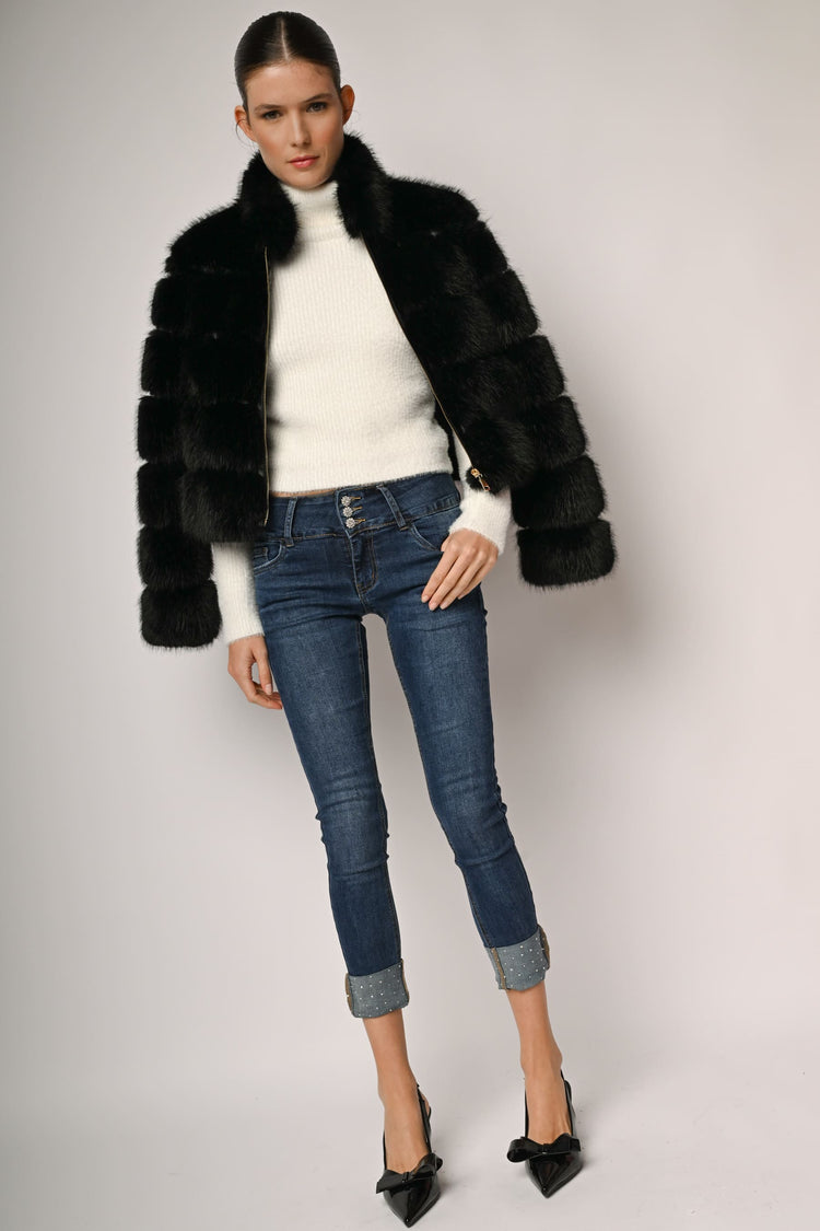 Rhinestone-turn-up skinny jeans