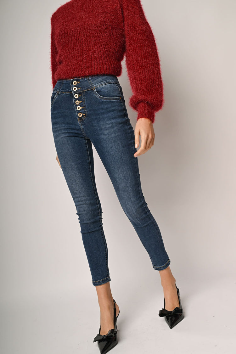 Button-detail skinny jeans