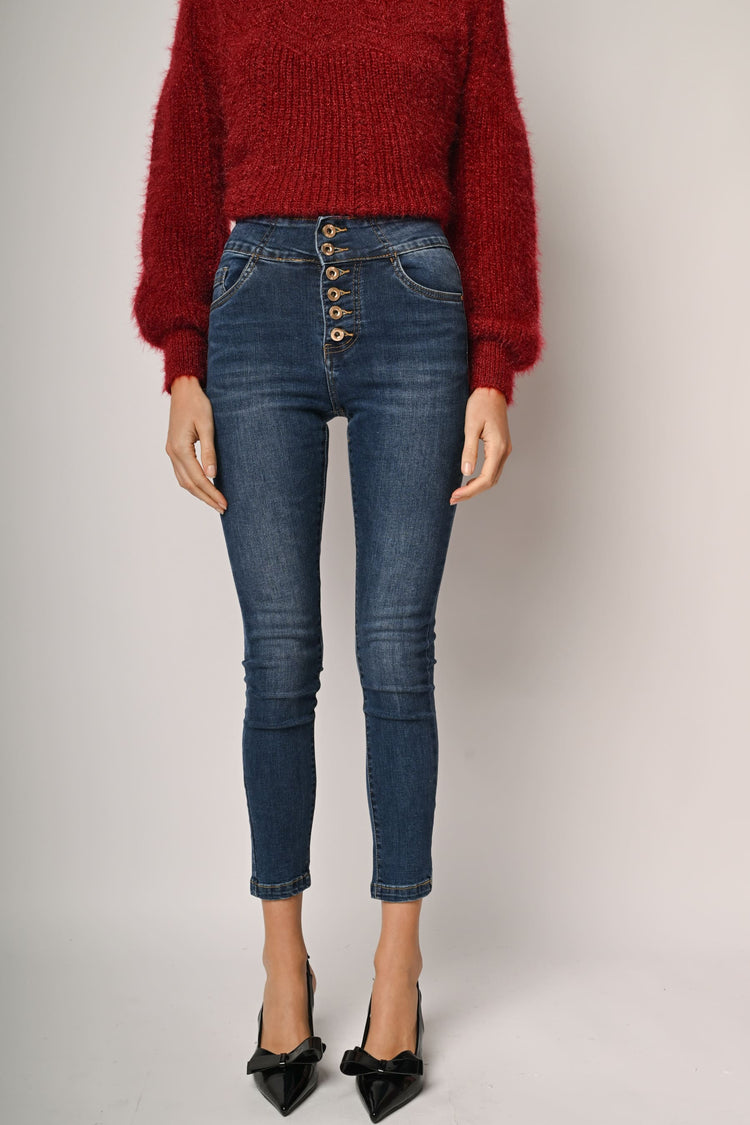 Button-detail skinny jeans