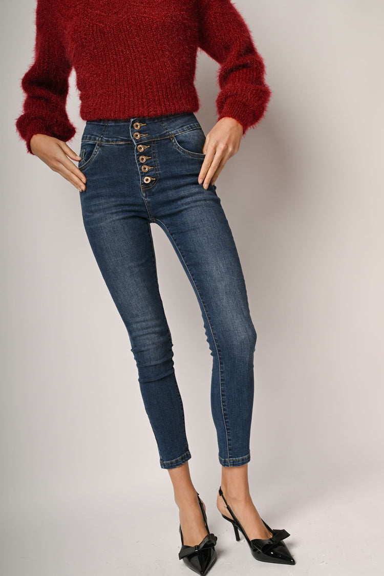 Button-detail skinny jeans