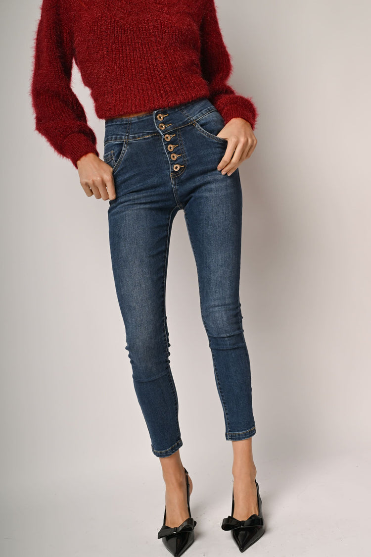 Button-detail skinny jeans