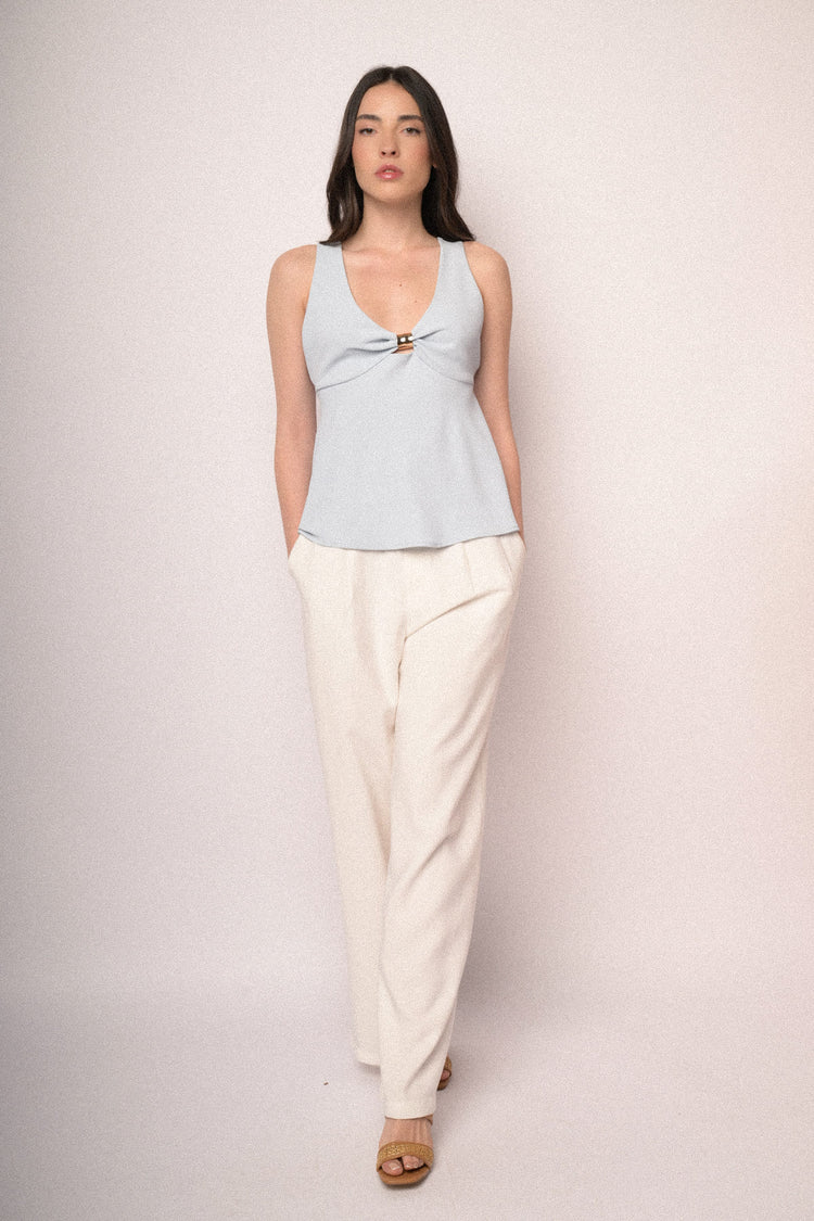 Sky blue jewel-detail A-line top