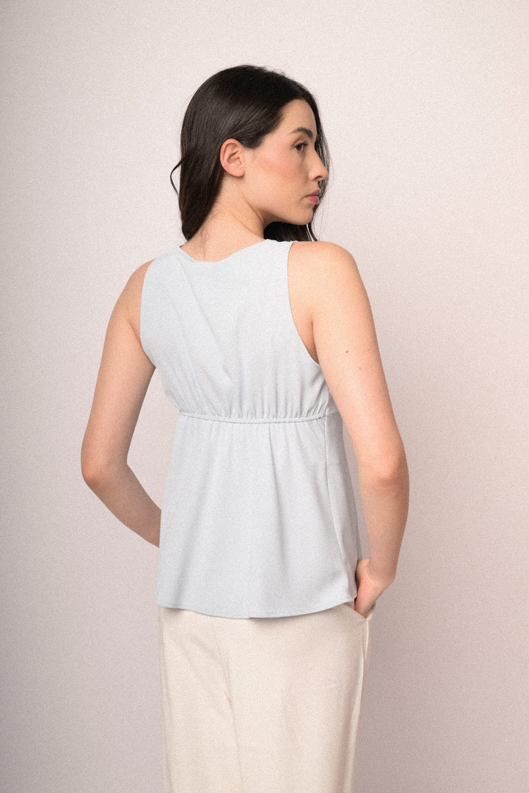 Sky blue jewel-detail A-line top
