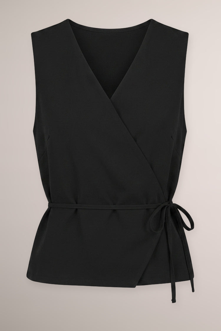 Black self-tie straps wrap top
