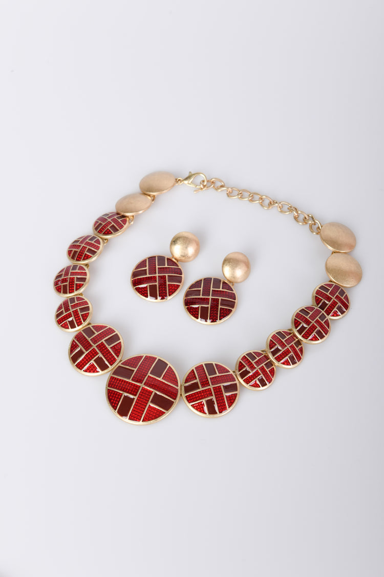 Set of enameled necklace + earrings