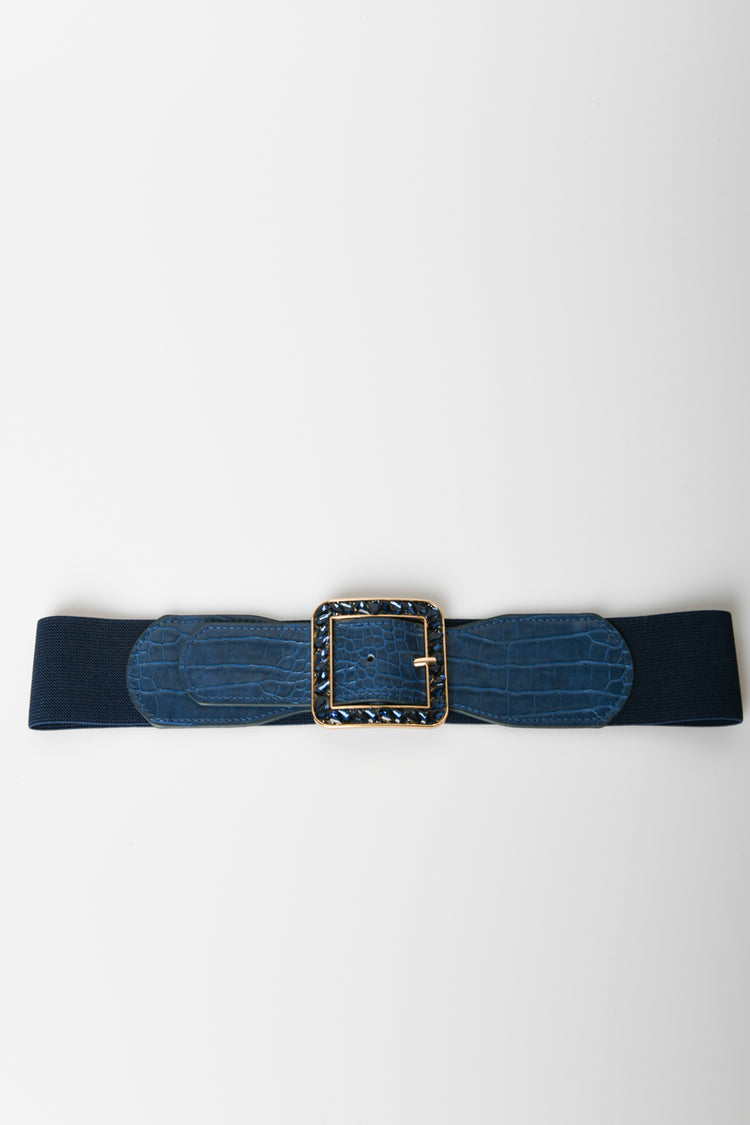 Square buckle elasticated belt