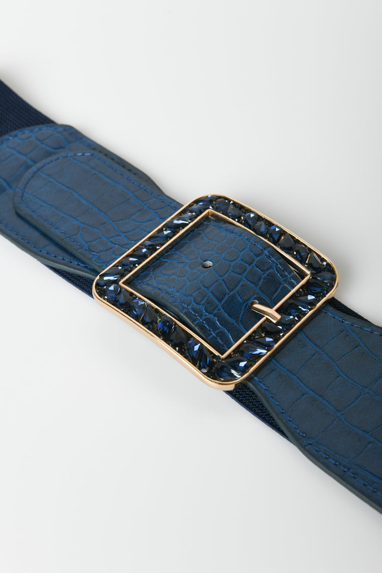 Square buckle elasticated belt