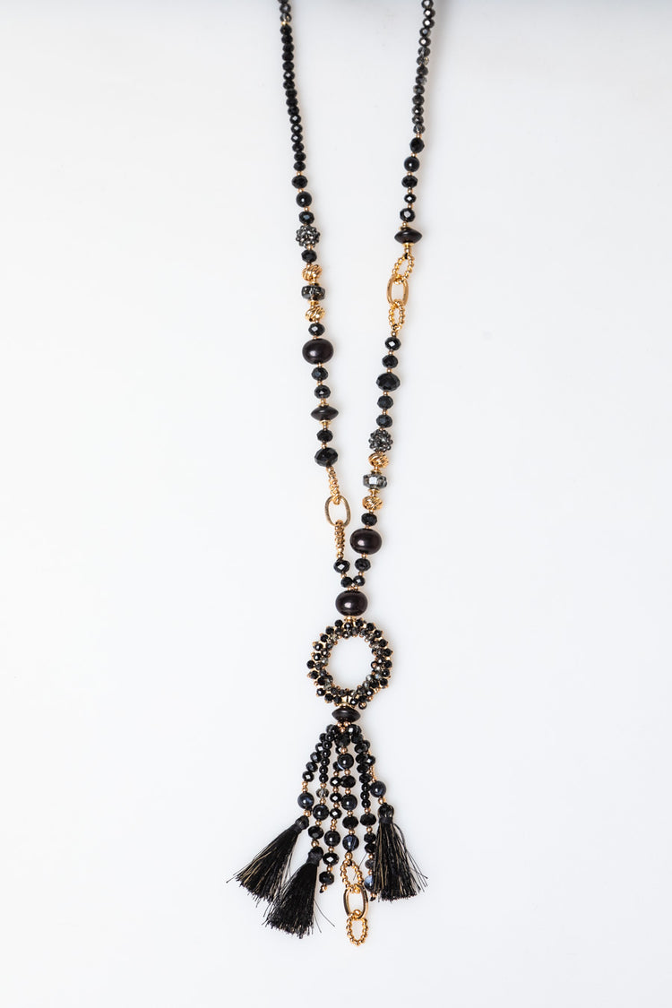 Tassels and circle long necklace