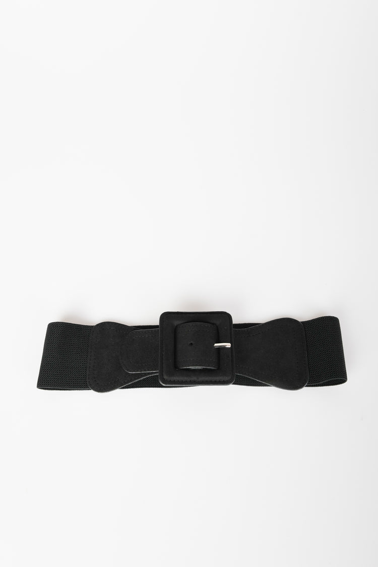 Faux suede buckle elastic belt