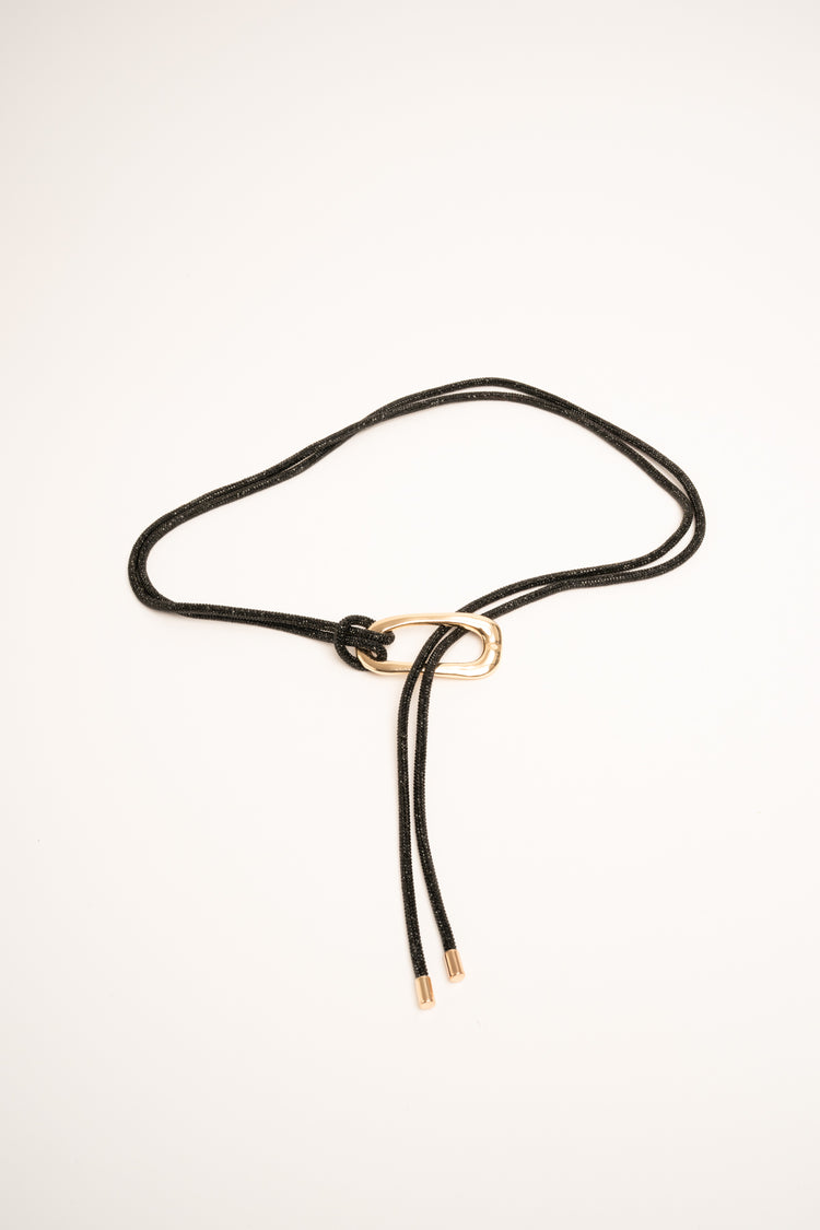 Black rhinestone-embellished thin ring belt