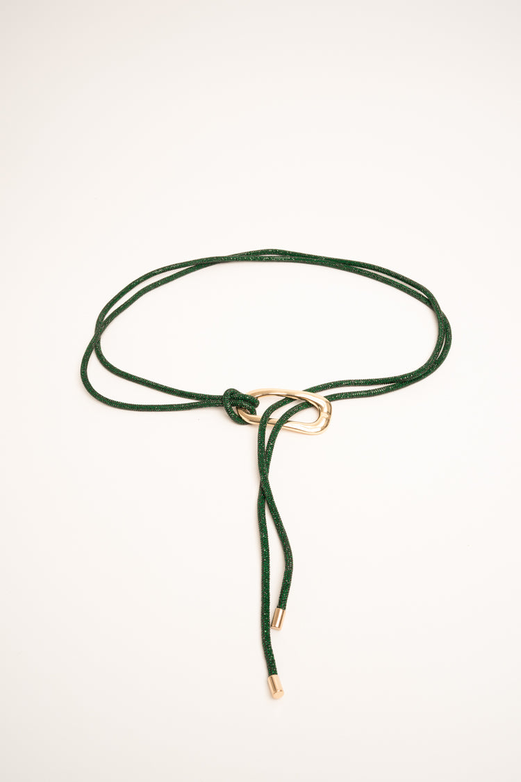 Green rhinestone-embellished thin ring belt