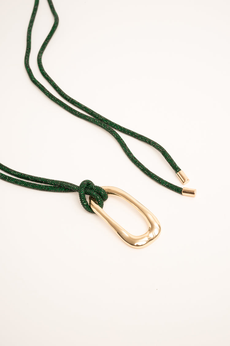 Green rhinestone-embellished thin ring belt