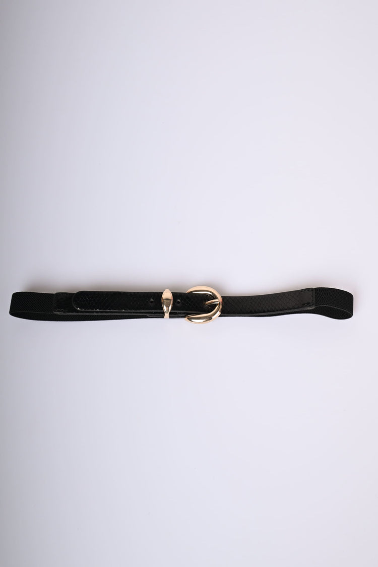 Faux leather and stretch fabric belt