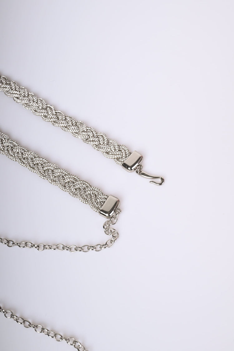 Rhinestone braided chain belt