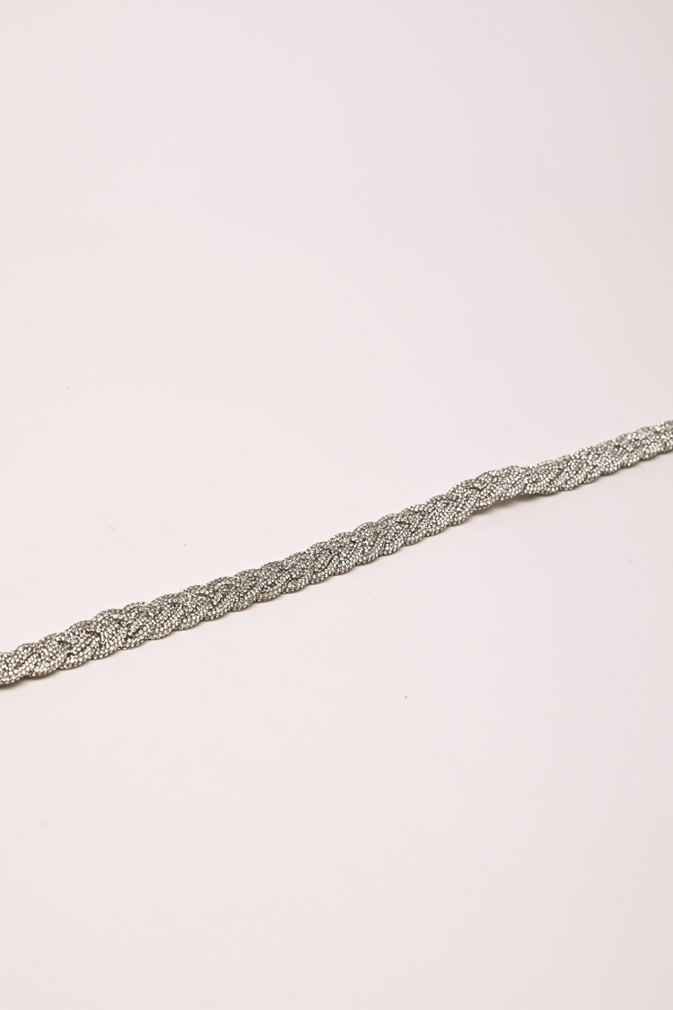 Rhinestone braided sash belt