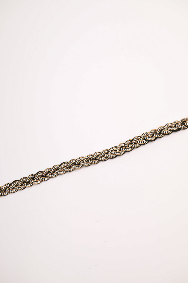Rhinestone woven thin belt