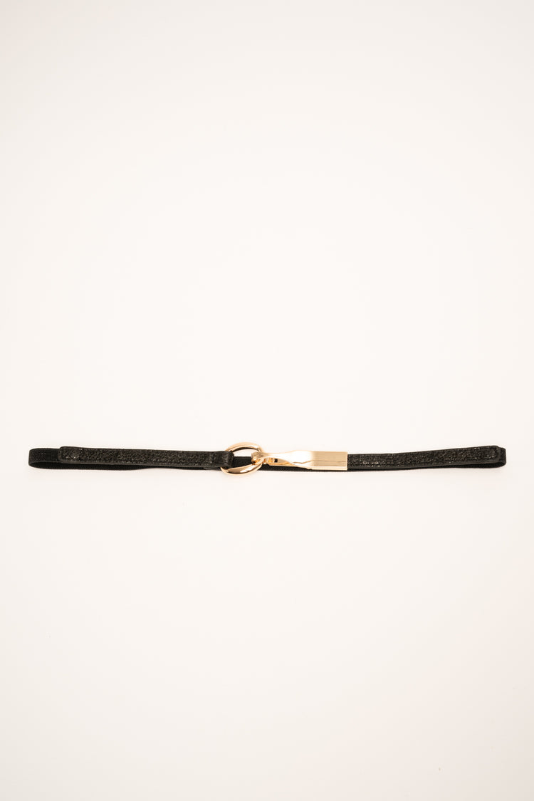 Golden buckle black lurex slim belt