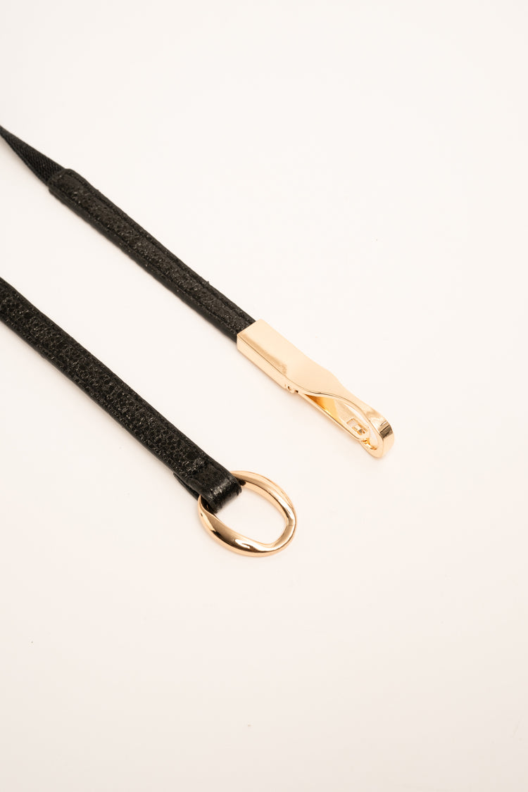 Golden buckle black lurex slim belt
