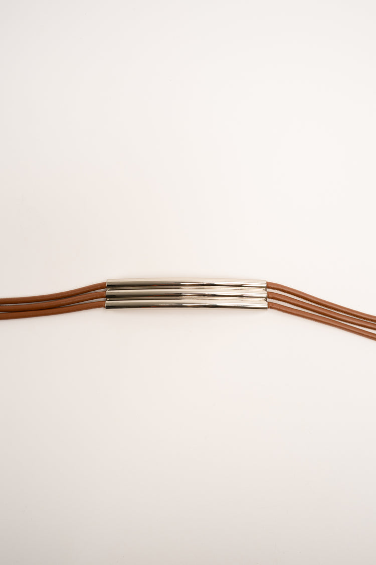 Hazelnut three-cord sash belt