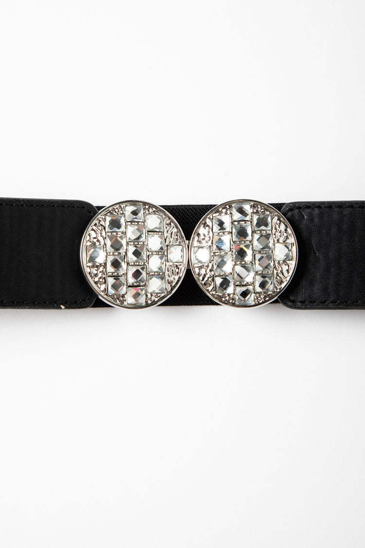 Jewel double buckle elastic belt