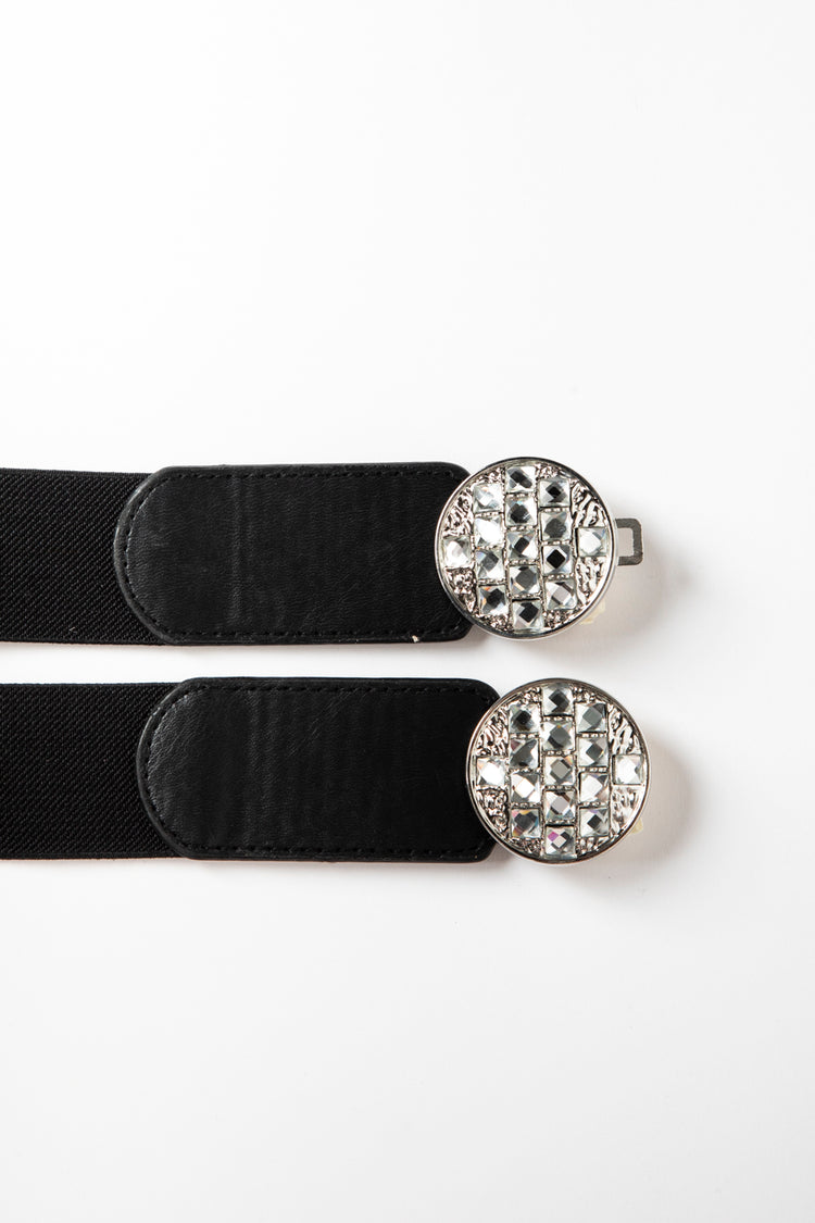 Jewel double buckle elastic belt