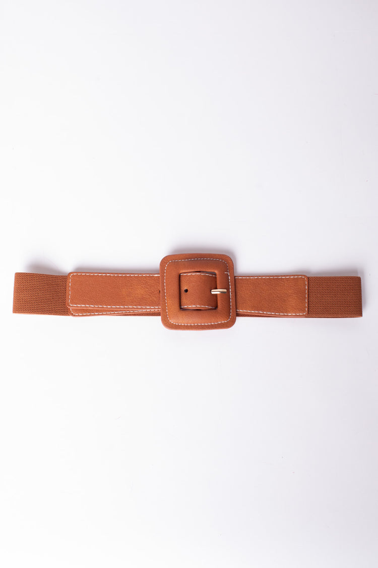 Square buckle thin elasticated belt
